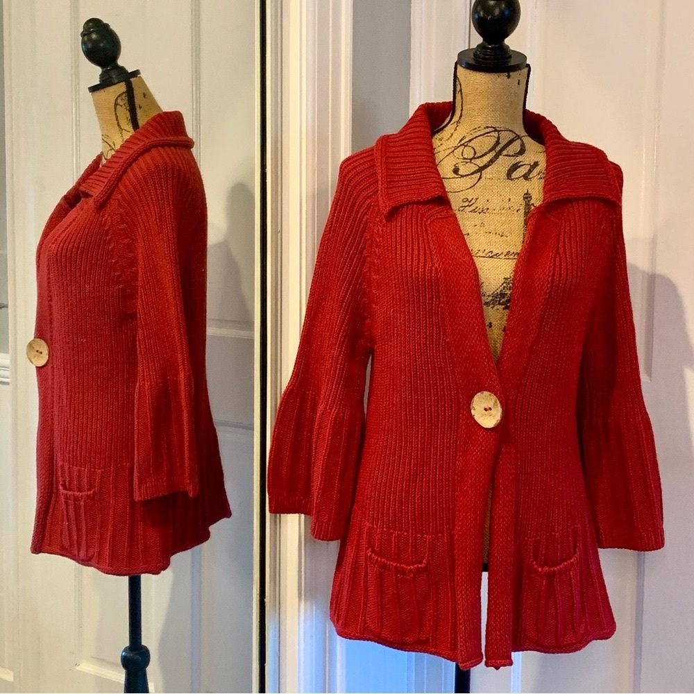 KEREN hart Red Women's Cardigan Sweater